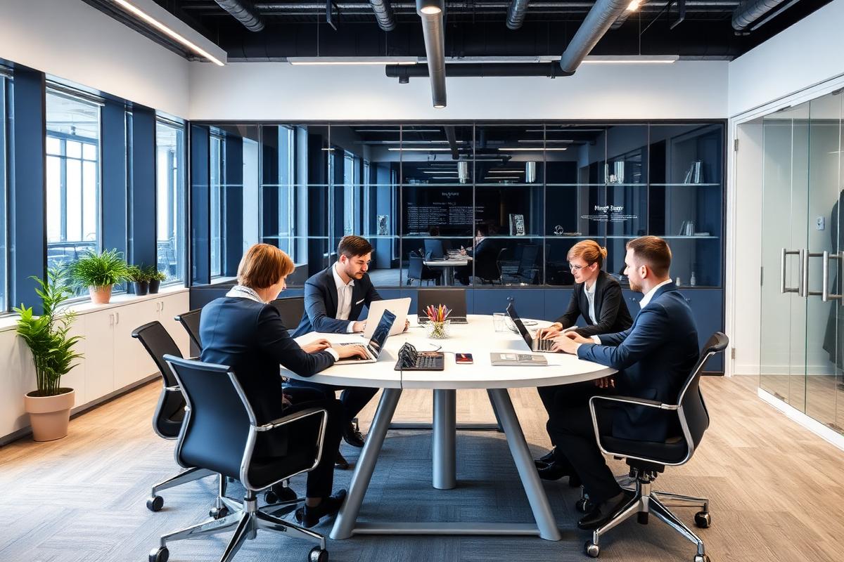 Technology consultants collaborating in a modern office